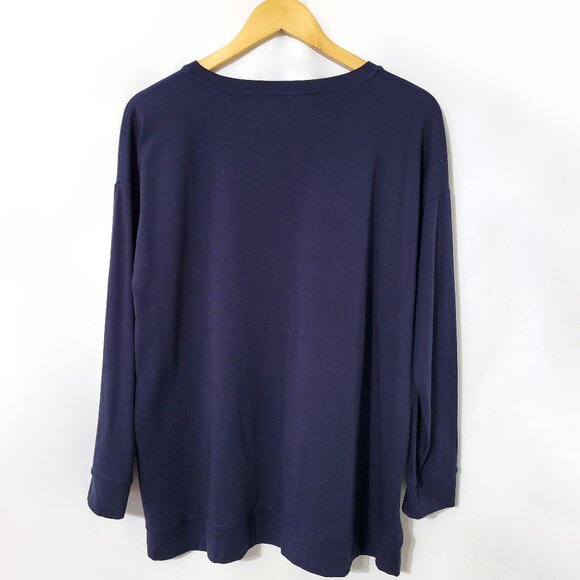 Eileen Fisher Womens Organic Cotton Tunic Top Sz M Long Sleeve Navy Quiet Luxury - Picture 2 of 9